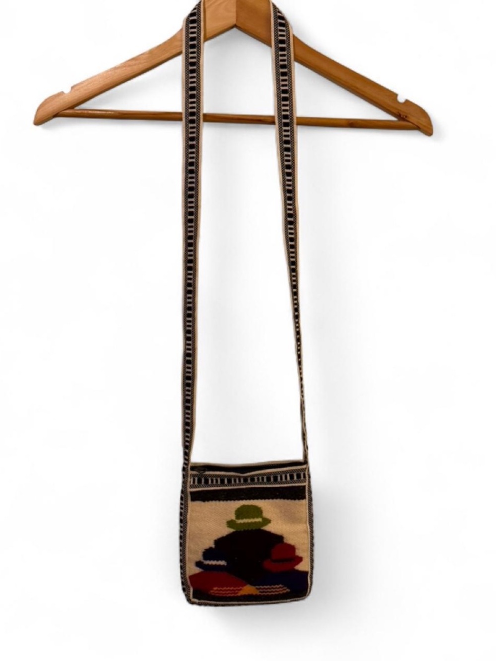 Handmade southwestern wool crossbody bag with colorful design